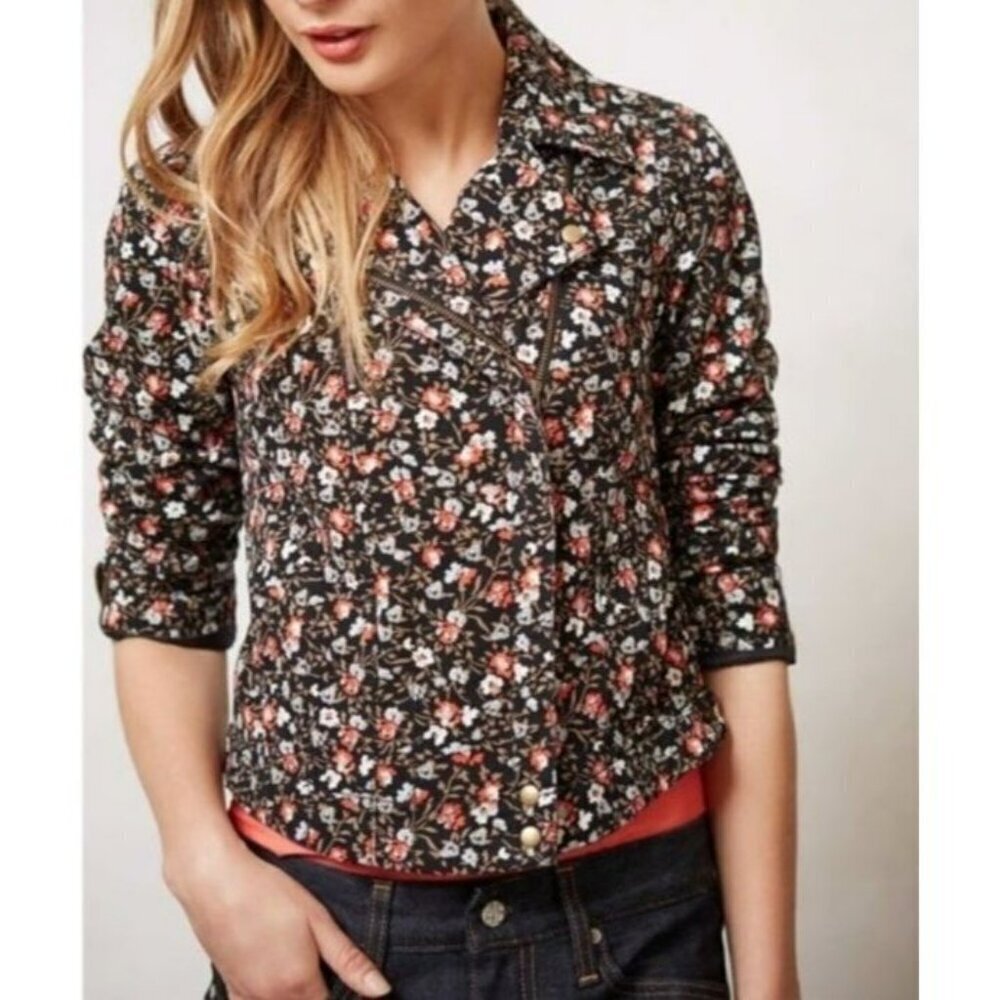 Anthropologie Floral Print "Cropped Tinsley Bomber Jacket" by Hei Hei Size 8 EUC